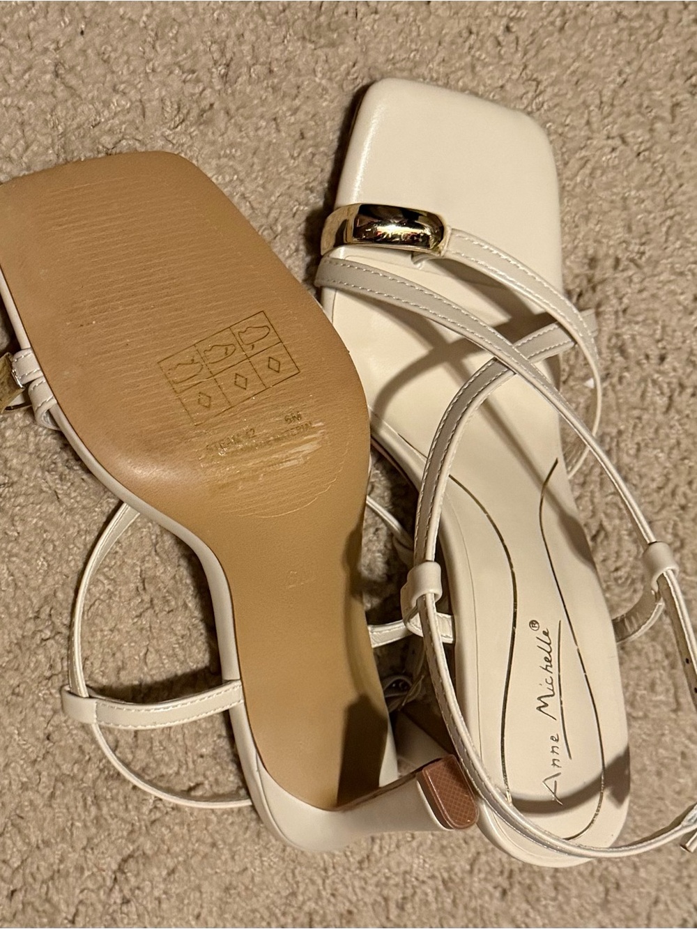 Anne Michelle Cream Strappy Block Heels with Gold Accent - Picture 6 of 6